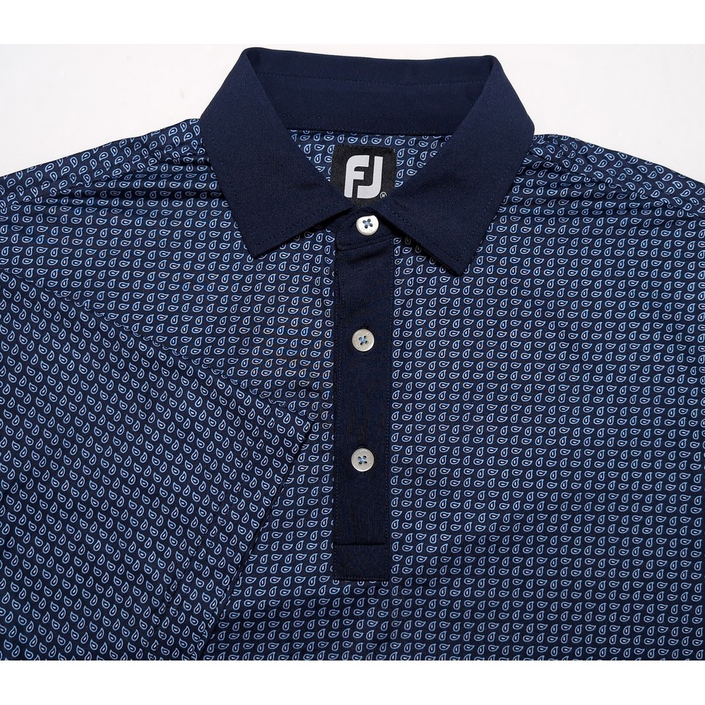 FOOTJOY Polo Shirt Mens Medium M Blue Paisley Performance Golf Short Sleeve